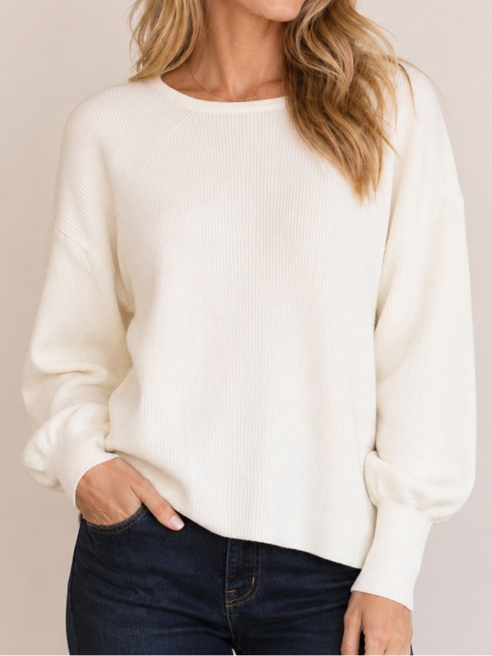 NEW Ann Taylor Petite Ribbed Drop Shoulder Ballon Sleeve Sweater Women’s Size SP